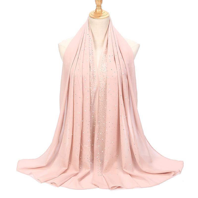 Imitation Pearls Rhinestones Scarves Shawls Women Long Scarf Neckerchief Tudung Bawal Veil Turban Bandana Muslim Hijab Headscarf