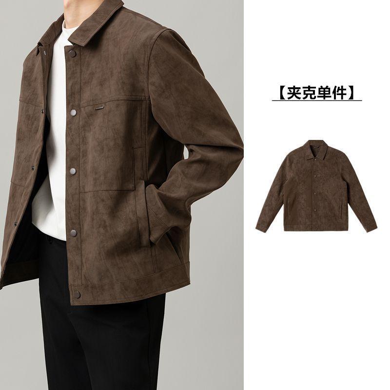 

Autumn Men s Suede Jacket Casual Button Down Lapel Coat M коричневый