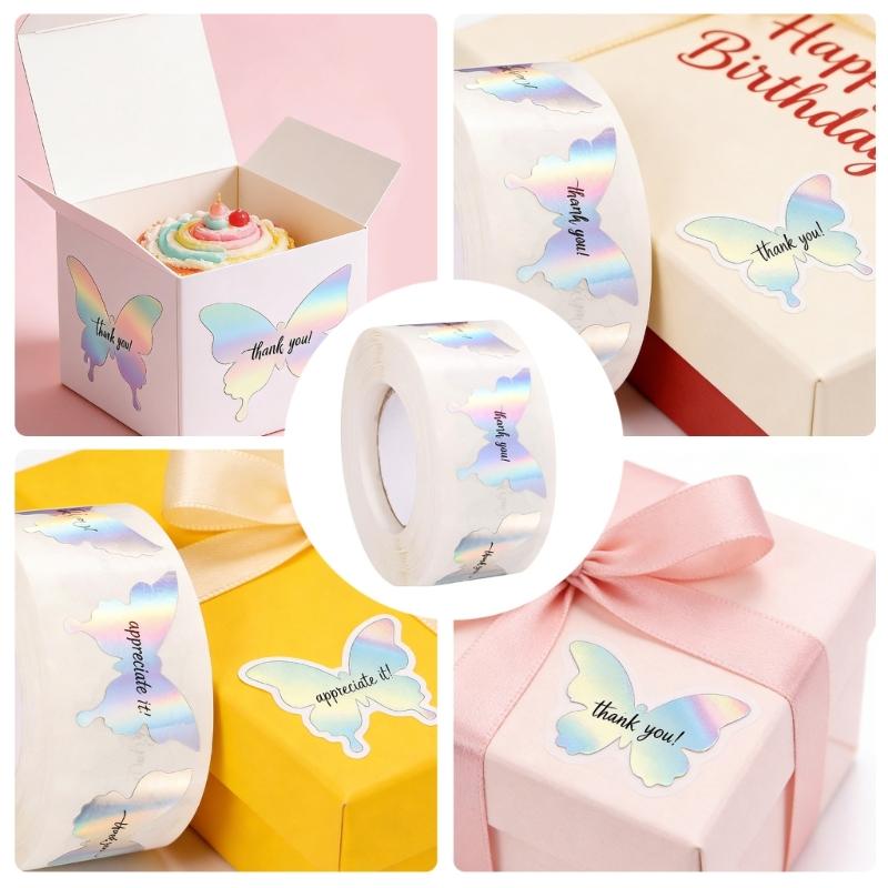 1 Roll Elegant Butterfly Thank You Sticker Selves Adhesive and Removable Ideal for Notebooks Albums and Decorations