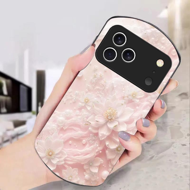 Schöne weiße Blumen Für iPhone 17 Air 16 15 14 Pro 13 Plus 12 mini 11 Pro Max XR X 7 8 Elliptische gehärtete Glas Handyhülle