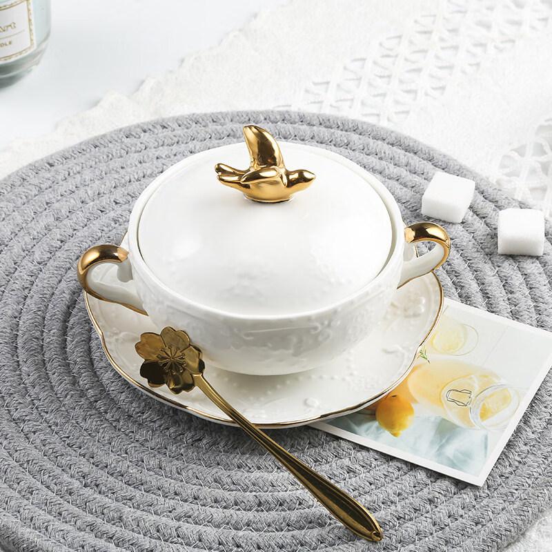 Pabei Nordic Ceramic Double-Handle Dessert Bowl