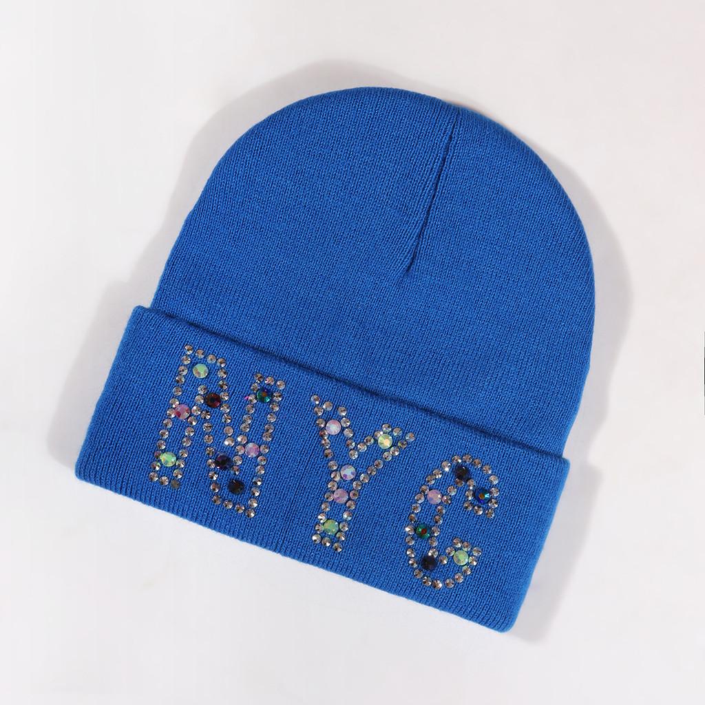 Rhinestone Nyc Letters Knit Hat For Unisex Autumn Winter Warm Cap Fashion Gift