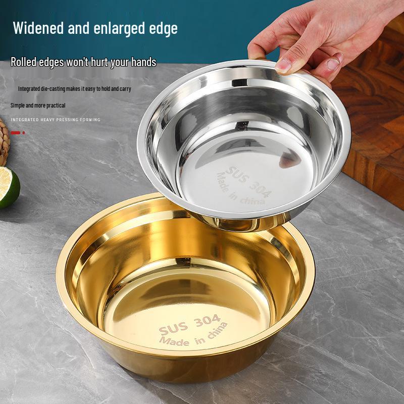 Gold-Plated 304 Stainless Steel Flat Bottom Food-Grade Bowl - Ideal for Soup or Rice, Household Use, Thickened Design, Small Size.