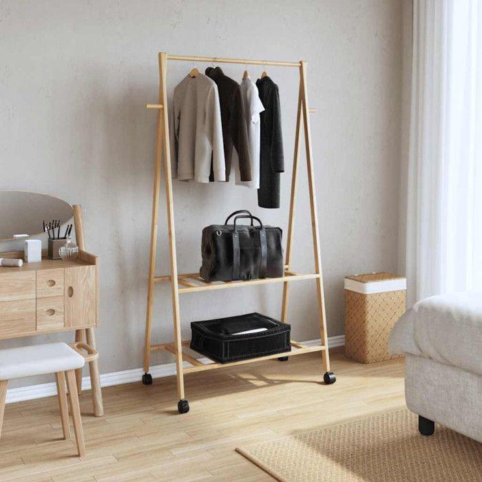 VidaXL Clothes Rack and Shelves and Wheels 96x45.5x155.5cm Bamboo, Coat Rack, Coat Rack with Shelf, 4008907