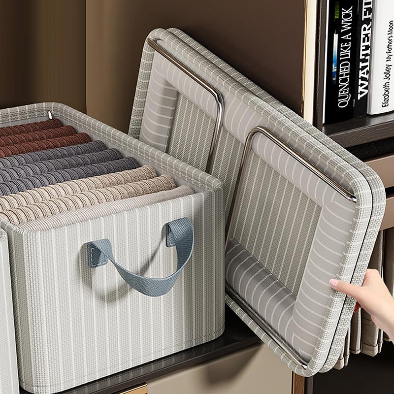 1pc Household Foldable Clothes Storage Box With Steel Frame Storage Box T-shirts And Trousers Storage Box