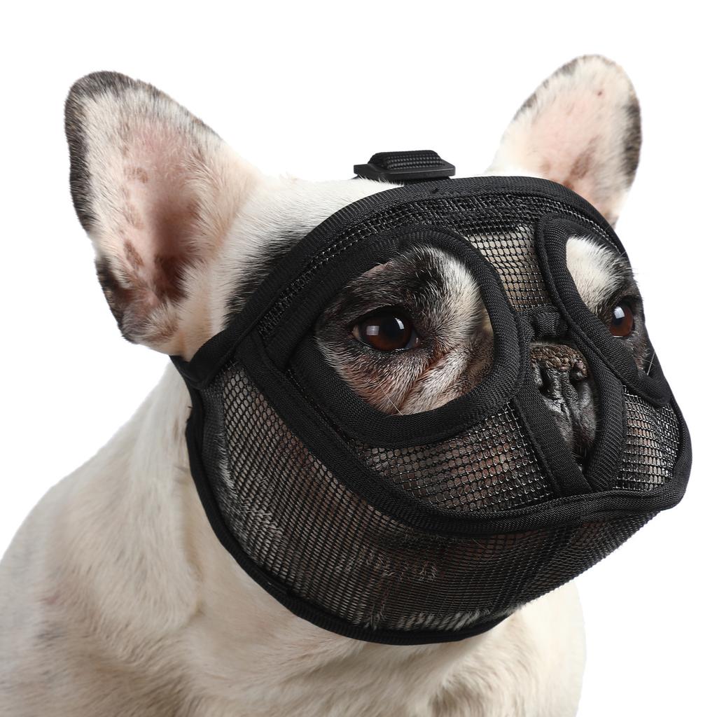 Short Snout Dog Muzzle Bulldog Muzzle Adjustable Breathable Mesh for Training Biting Barking