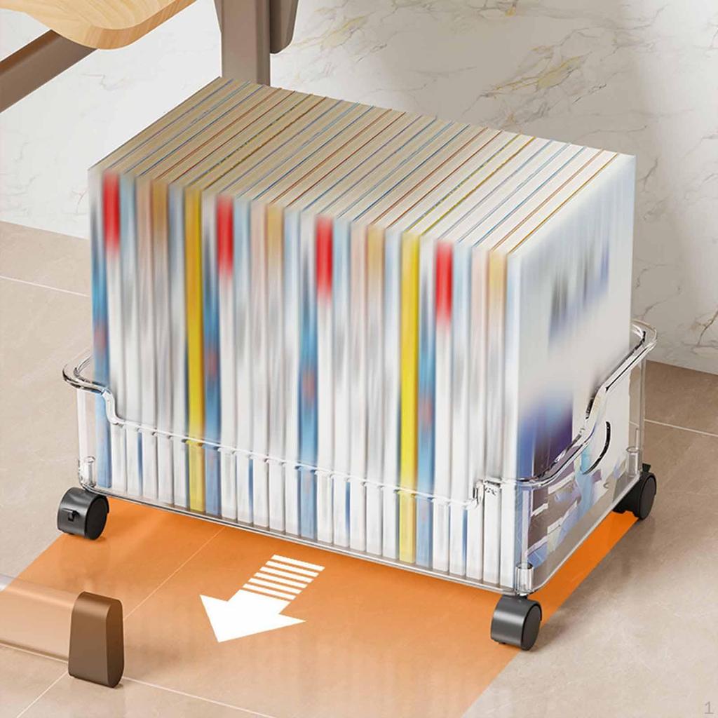 Under Desk Book Storage Bin Organizer Sturdy Rolling File for Crafts Milk