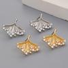 Shiny Metal Ginkgo Leaf Inlay Rhinestone Stud Earrings for Women Exquisite Gold Color Leaf Irregular Earrings Fashion Jewelry