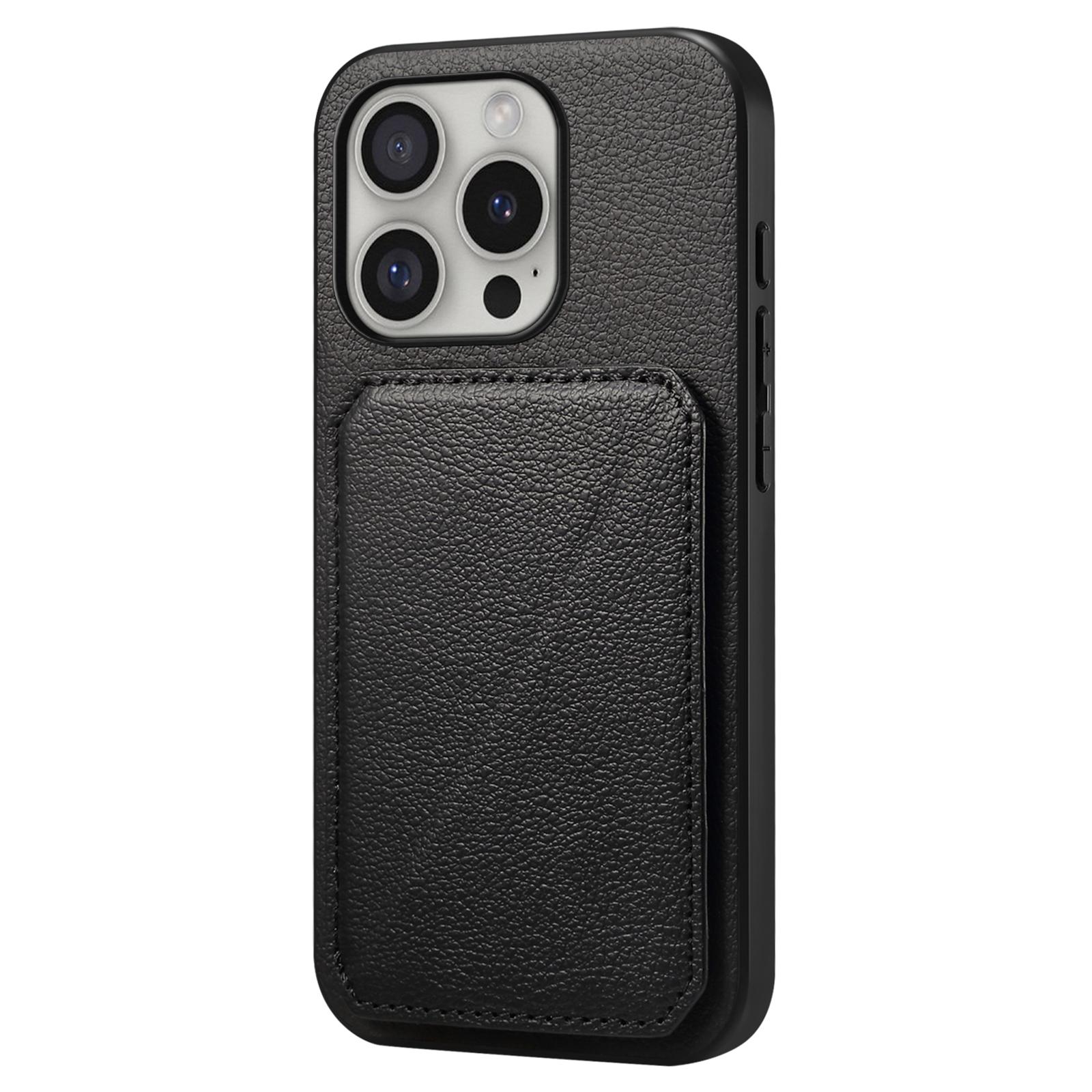 

DENIOR D04 For iPhone 16 Pro Max Case Dual Card Slots Kickstand Leather+PC+TPU Cover Black
