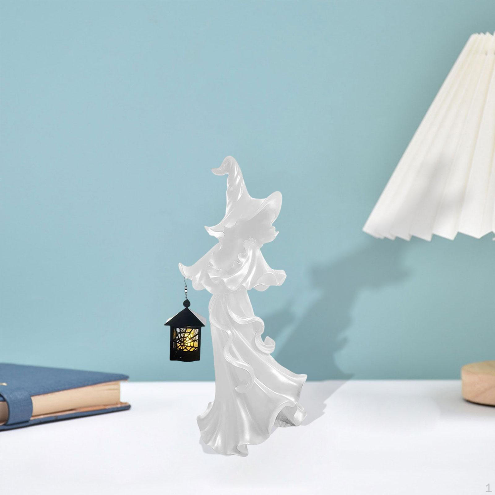 

Witch Lantern Ornament Barrel Figurine Resin Statue Faceless Sculpture for Garden Indoor Backyard білий
