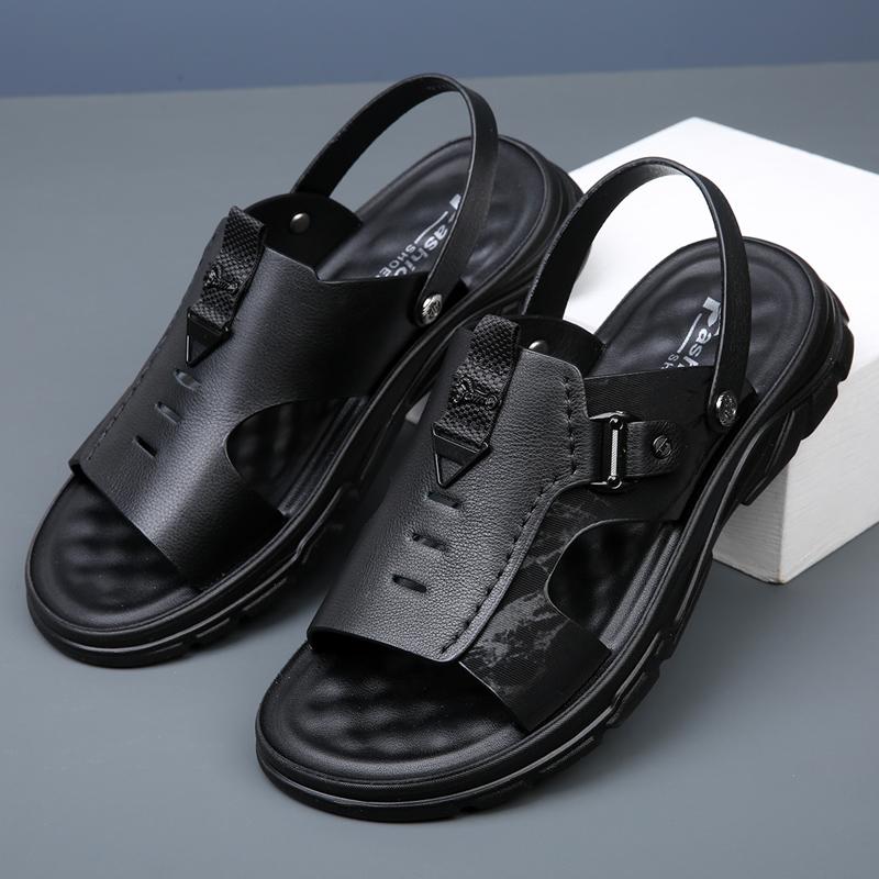 

Летние мужские бутиковые высококачественные повседневные сандалии из коровьей кожи с верхним слоем, абсолютно новые мужские пляжные туфли с открытым носком и мягкой подошвой из латекса 44 чёрный