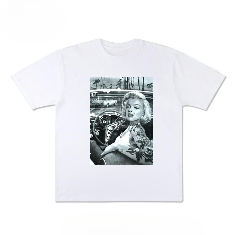 2024 High Street Dark Tide Retro Marilyn Monroe Printed Cotton Short Sleeves Sexy Goddess Hip Hop Unisexs and Womens Styles