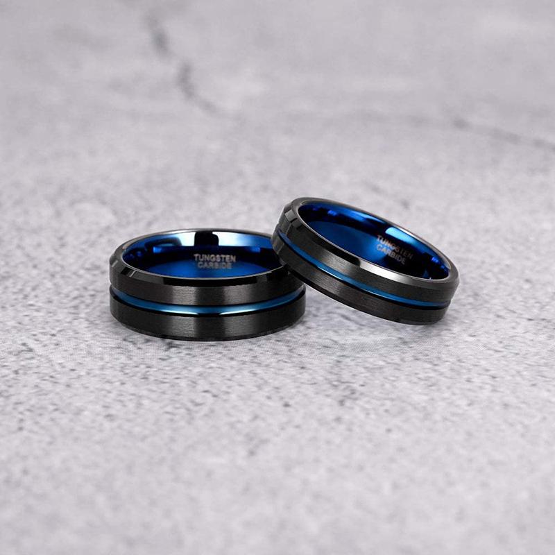 TIGRADE 6/8/10mm Blau&Schwarz Herren Hartmetallring Blau Linien Design Für Damen Eheringe Verlobungsringe Mode Größe 6 -17