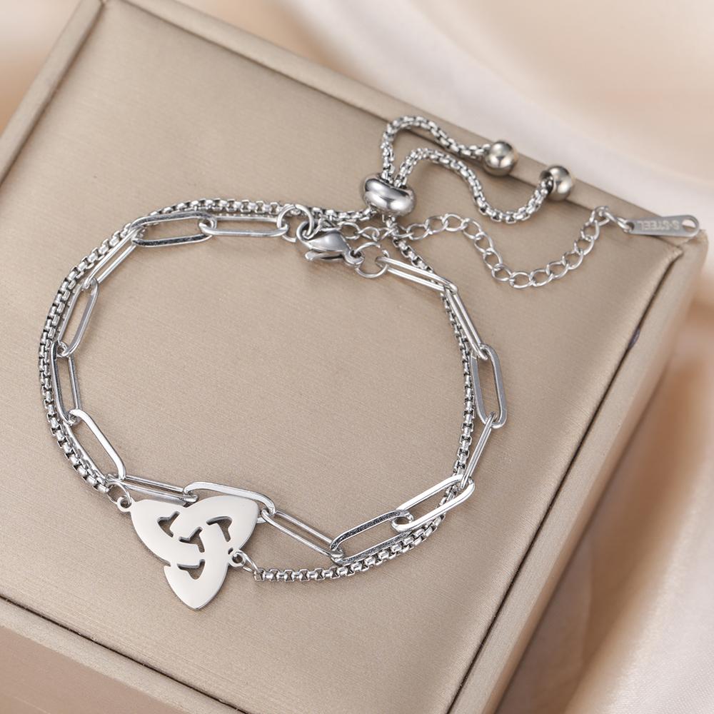 Dawapara Irisches Dreifaltigkeitsknoten Armband Triquetra Glücksbringer Spiritueller Partner Schmuck Edelstahl Neujahrsgeschenk
