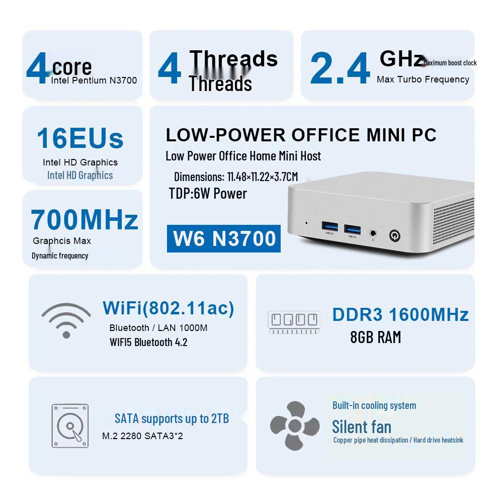 Compact N3700 Mini PC for Office, Learning, Home Entertainment & Printer Sharing