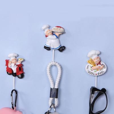 4pcs Creative Waterproof Cartoon Chef Hooks Resin Plastic Chef's Bread Hooks Decorative Wall Hanging Key Hangers for Home