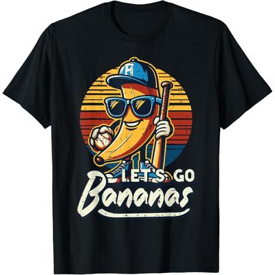 Funny Banana Baseball Player Graphic Tee Retro Summer Fruit Graphic Tee