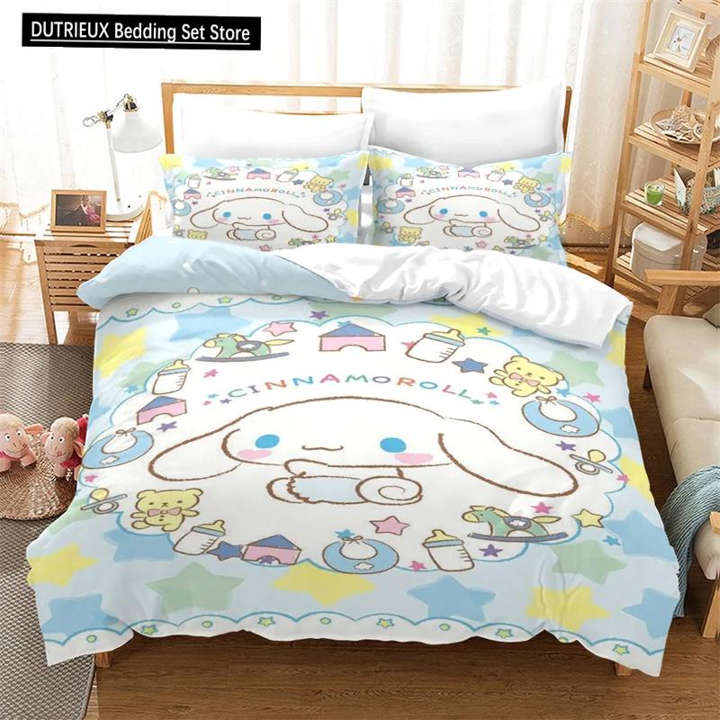 Cinnamoroll Duvet Cover Set Kawaii Cartoon Bedding Pillowcase Children Girls Comfort Quilt Single Double King Size