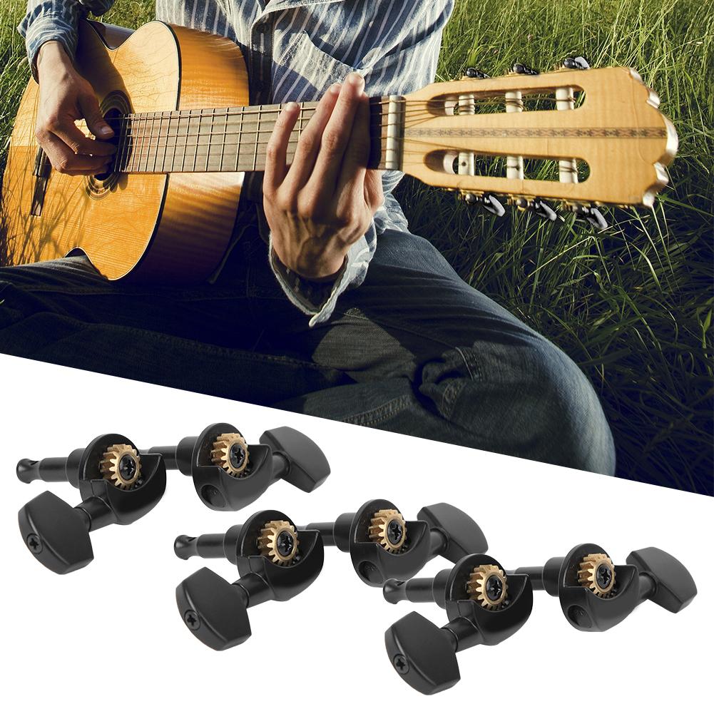 6Pcs Guitar Tuning Knob Locking Tuners Pegs Black Musical Instrument Accessories(3r3L)