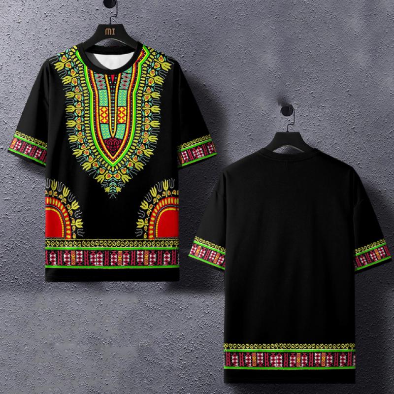 Sommer Kurzarm Herren T-Shirt Retro Ethno Muster Druck T-Shirts Street Casual Rundhals Oberteile Mode Übergroße Kleidung