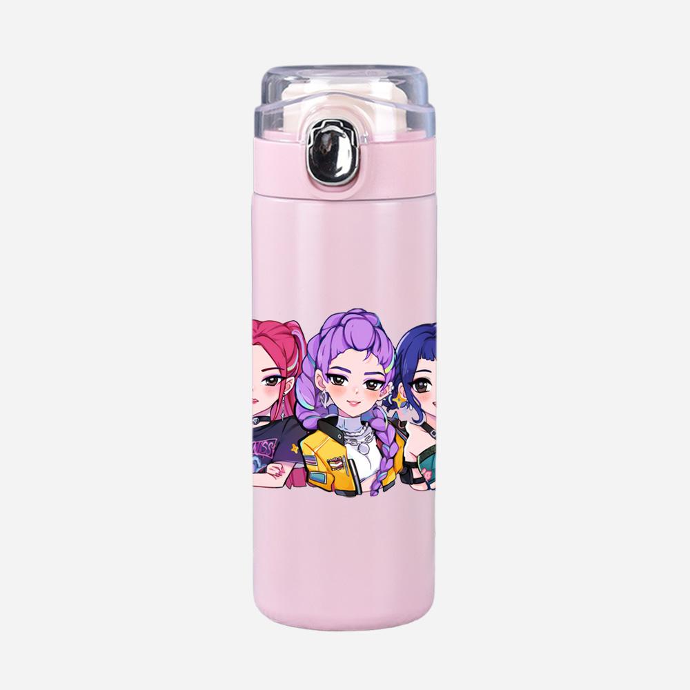 New Anime K-Pop Demon Hunters Printed 400Ml Water Bottle Thermos Cup Portable Stainless Steel Leak Proof Camping Water Cup Kid Gifts