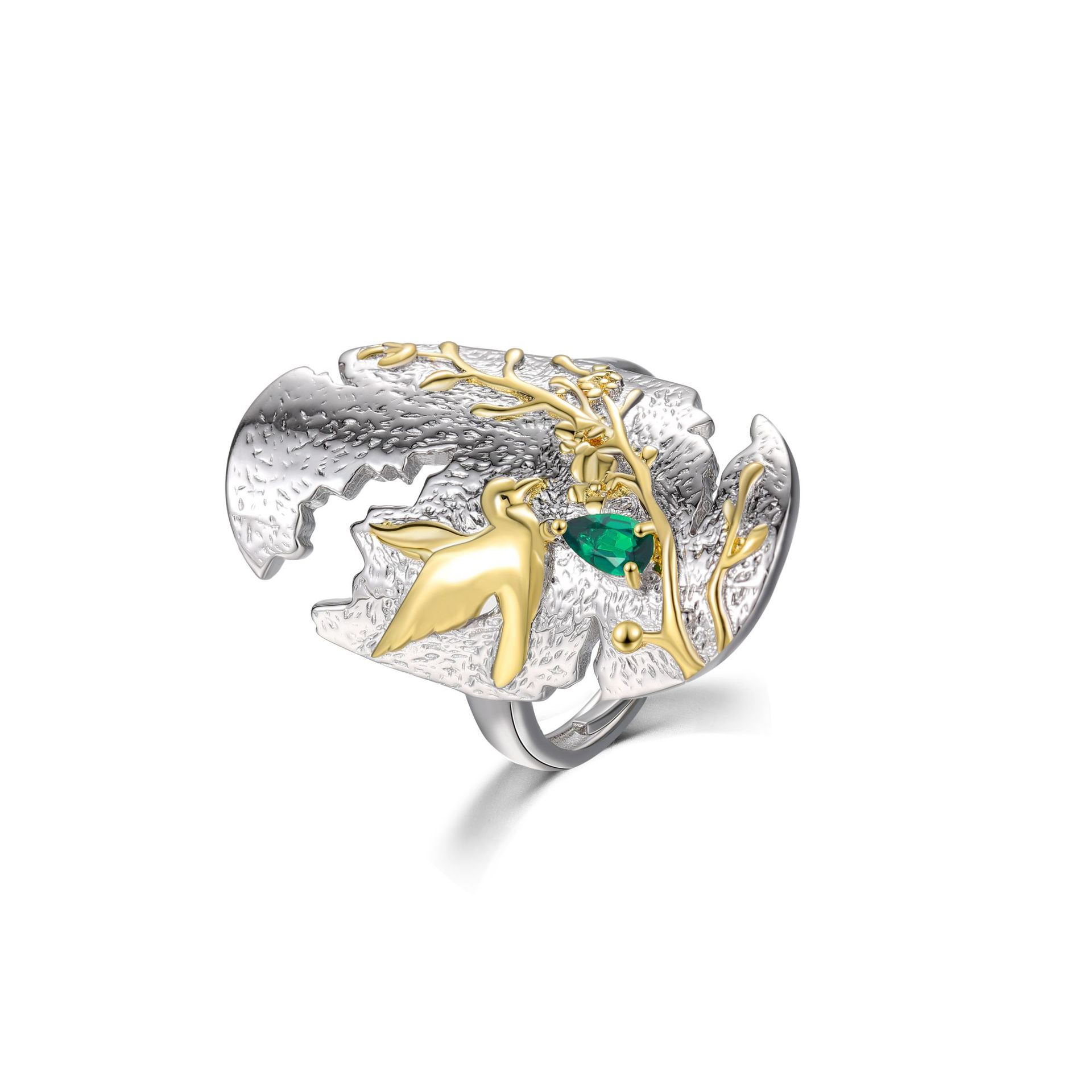 

Оригінальне дизайнерське срібло S925, позолочене кільце з нішовим дизайном, кільце з натуральним діопсидом, хризопразовим гранатом Opening is adjustable