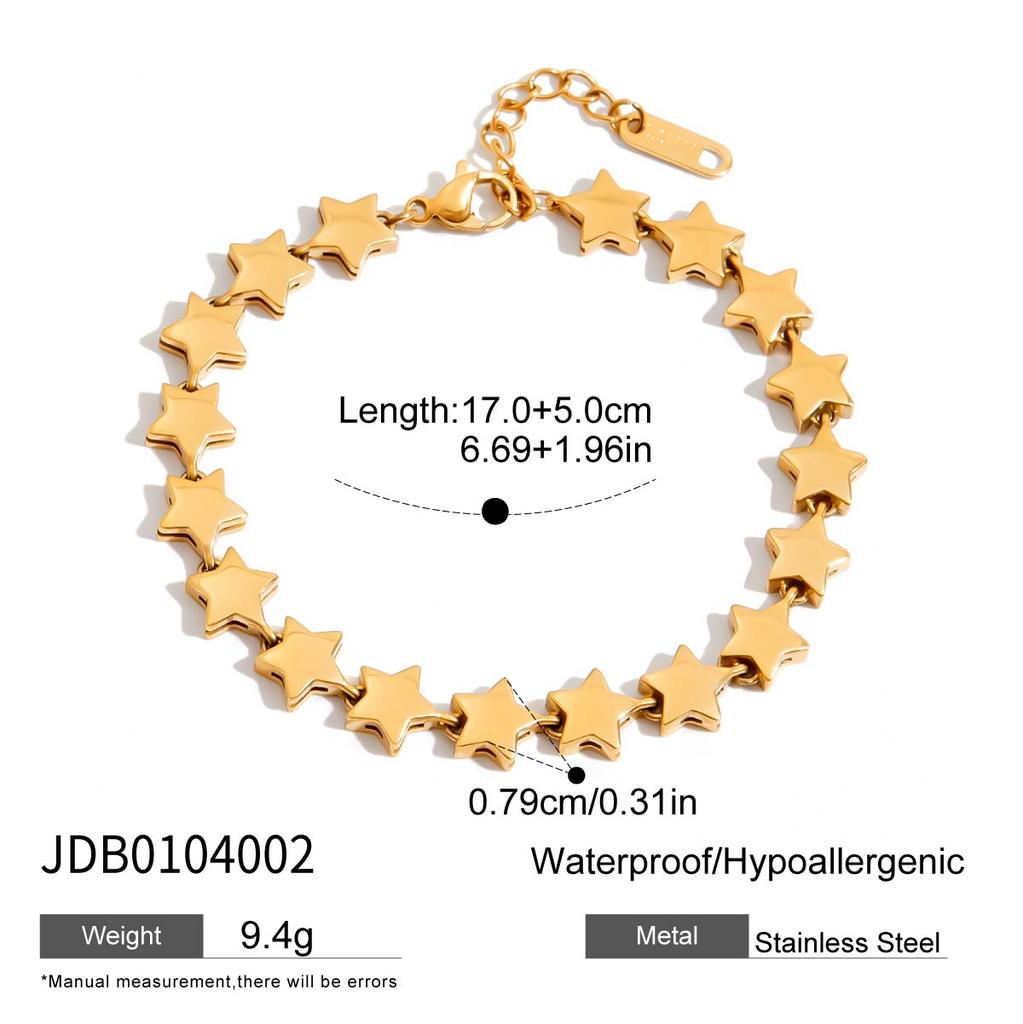 Uworld Simple Classic 18K Gold Color Plated Stainless Steel Smooth Pentagram Bracelet Zircon Heart Bracelet Women's Jewelry Part