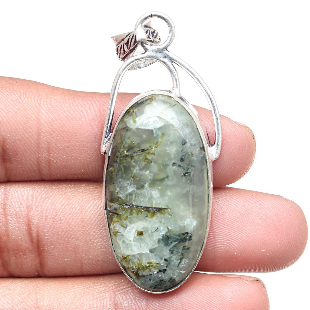Pendant Prehnite Marlene Gemstone Valentine'Day Ethnic Silver Jewelry 2"
