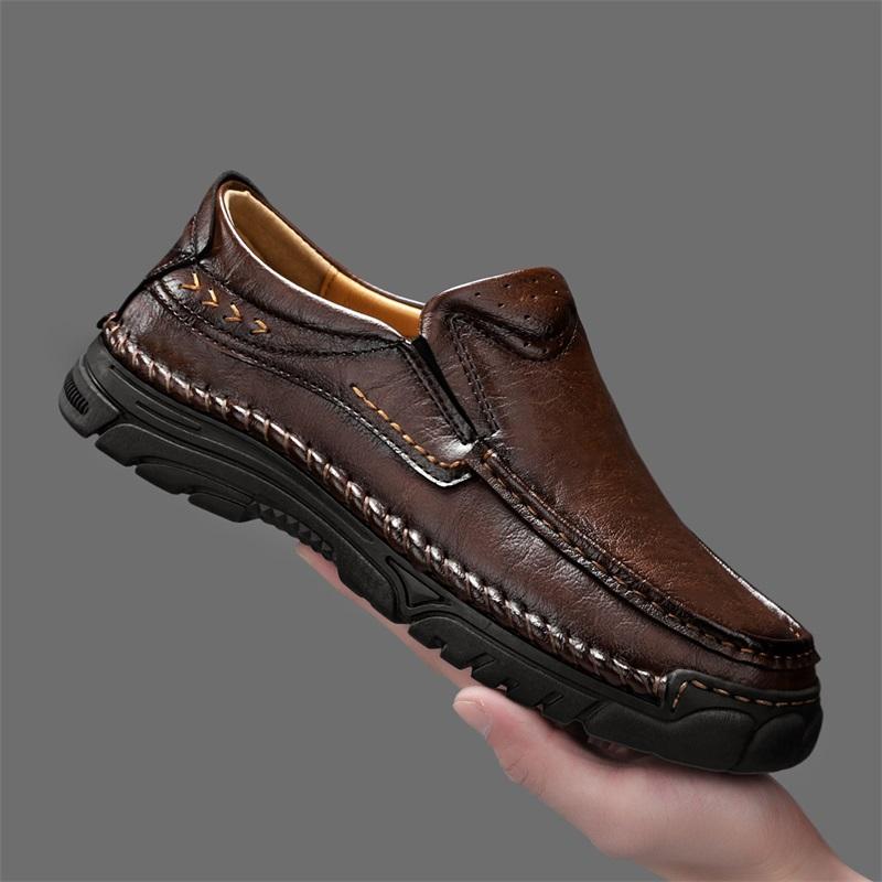 Men Leather Loafers Handmade Casual Shoes Classic Moccasins Walking Slip on Flats Male Business Shoes Driving Shoes