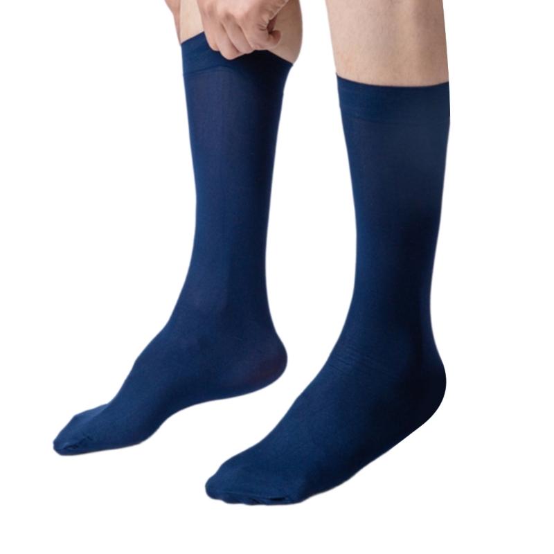 Mens Business Suit Soft Breathable Velvet Silk Dress Socks Solid Color Middle Calf Length Stockings for Formal Use