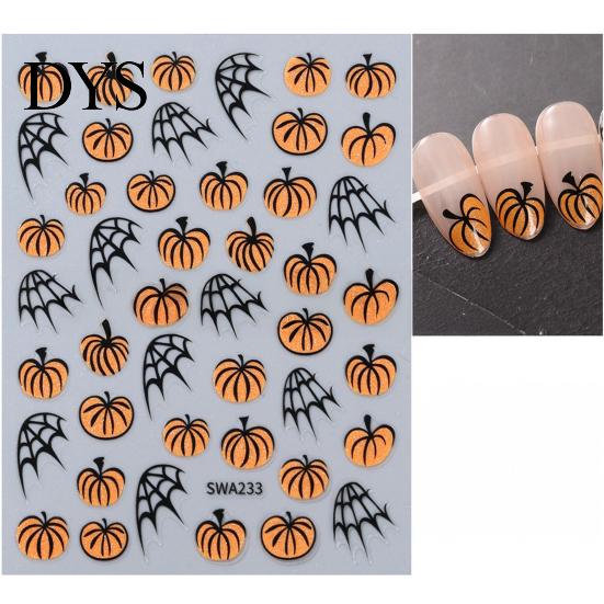 Halloween Nail Accessories Pumpkin Art Stickers, Spider Web Plants Leaves Manicure Decals Decor Decals, Self-Adhesive Stickers for Women and Girls