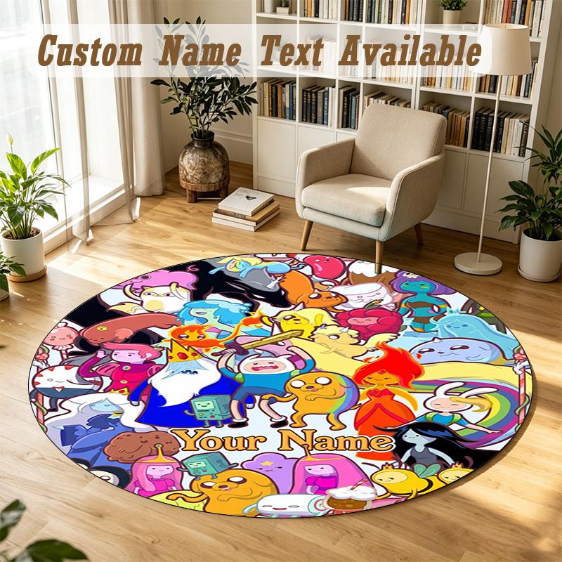 Round Rug Custom NameAdventure Time Pattern Non Slip Carpet Home Floor Decor