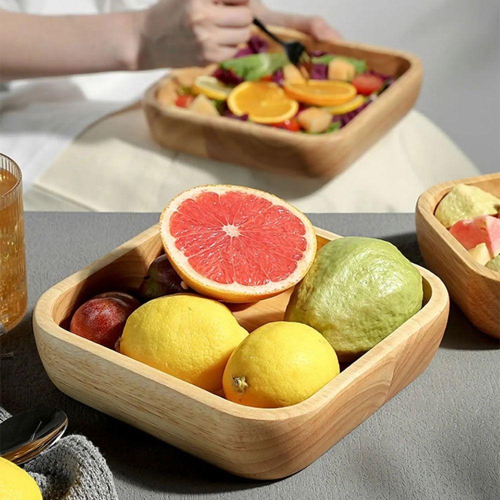 Flat Bottom Japanese Salad Bowl Stackable Fruit Platter Multi-Sized Wooden Tableware Tray  Nuts