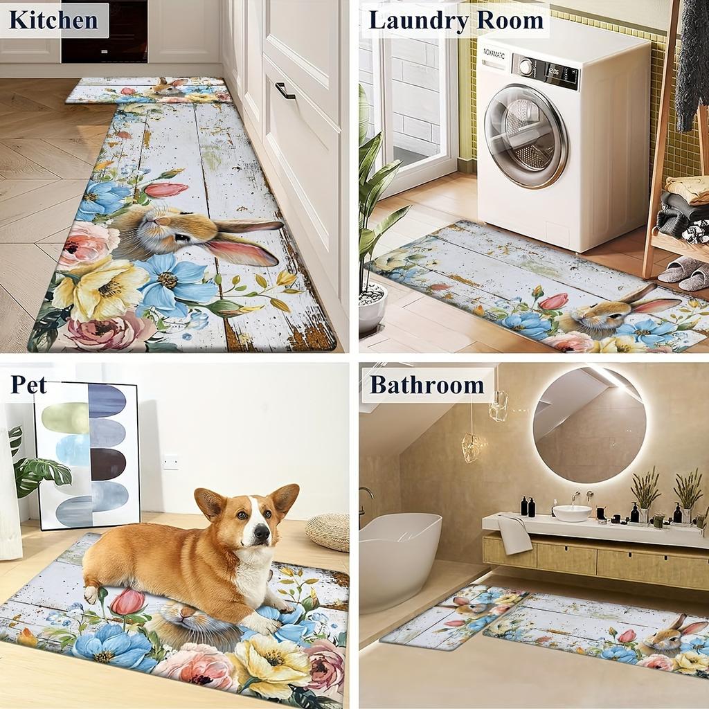 1Pcs Anti Fatigue Kitchen Rugs, rabbit Print Waterproof Non-Slip Thick Cushioned Kitchen Mat Heavy Duty Comfort Standing Mat for Kitchen