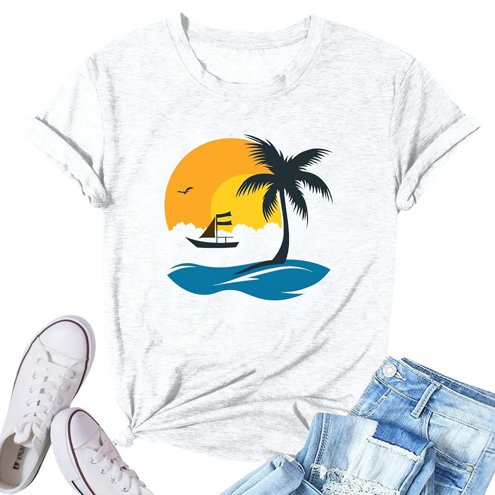 

Женская модная повседневная плиссированная футболка с коротким рукавом с принтом XL белый