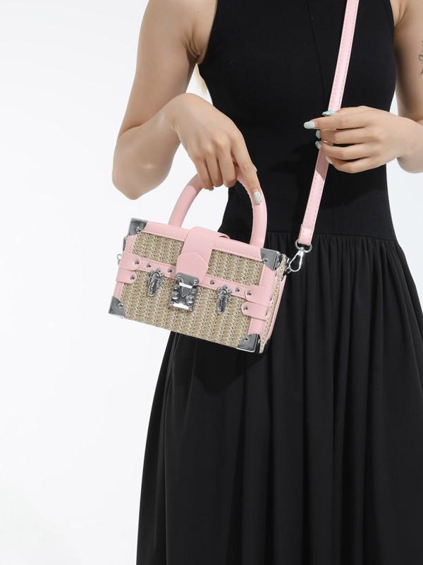 2025 Fashion Rivet Woven Straw Handbag - Versatile Trendy Shoulder & Crossbody Beach Bag