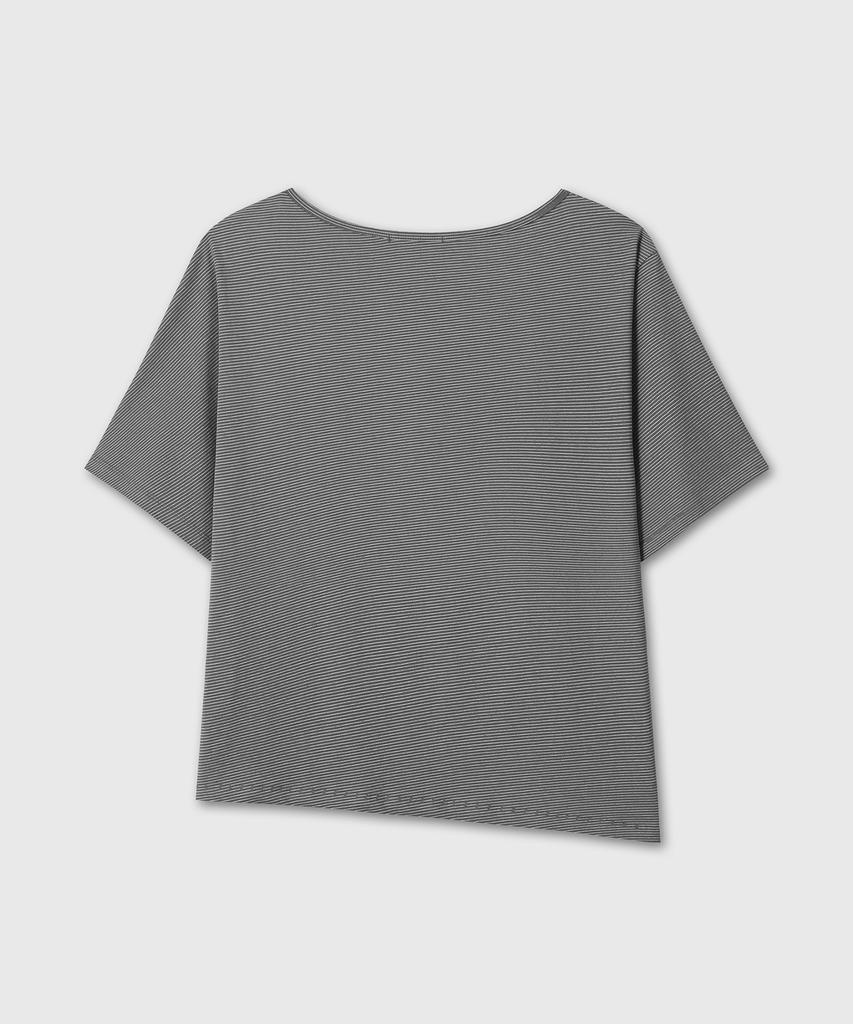 Daibeuinumeon Stripe One Shoulder T-Shirts (Charcoal)
