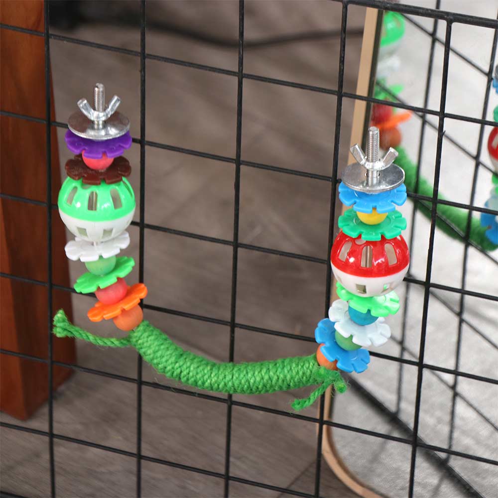 Funny Bite Resistant Bird Perch Stand Colorful with Bell Bird Hanging Swing Plastic Wear Resistant Parrot Swing Cage Accessory