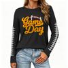 Women's Stylish Long Sleeve Rugby-Inspired Printed Top, Neck with Side Slit for Casual Wear