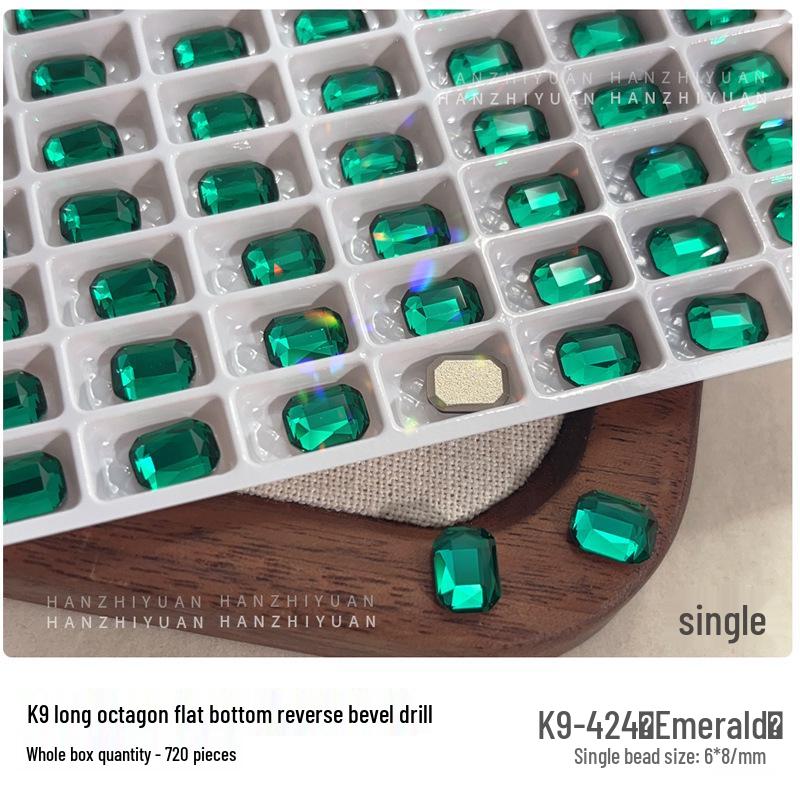 Nail Art Flatback K9 Crystal Glass Rhinestones - 6x8 Rectangle Octagon for DIY Press-On Nail Decorations
