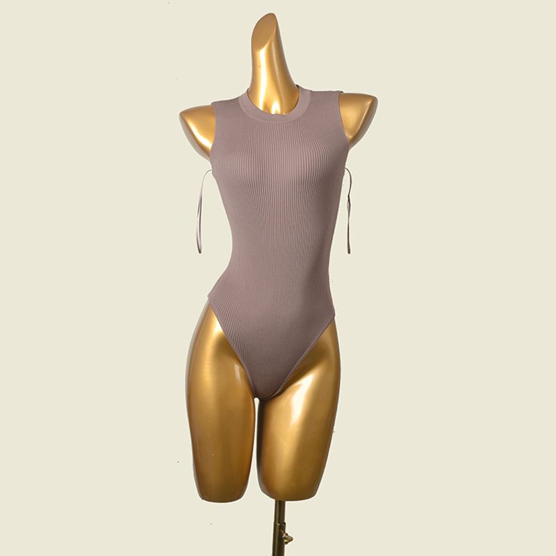 Foreign Trade Original Order Jumpsuit Fashion Sexy Halterneck Thread High Elastic Knitting One-Piece Vest Sexy Triangle Positioning Clothing