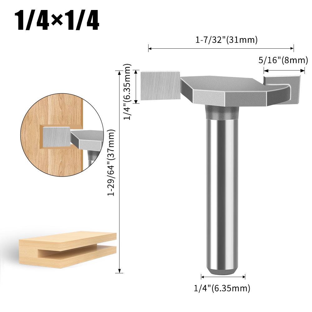 1/4 Schaft T-Messer 1/2 Nutfräser Legierung Nutfräserkopf Holzbearbeitung Fräser Wolframstahl Fräserkopf Holzbearbeitung Nutfräser