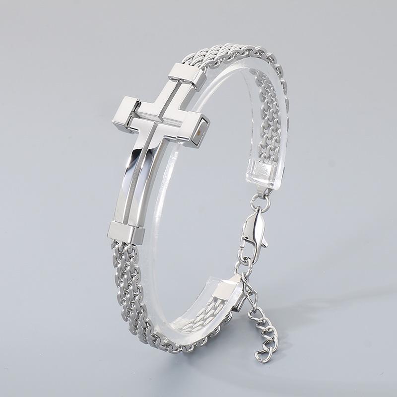 Classic Cross Stainless Steel Bracelet for Men Trendy Men's Casual Sweatshirt Accessories Fashion Jewelry Party Gifts