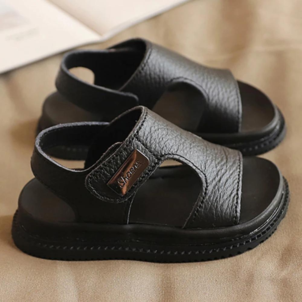 Sandales d'été en cuir PU pour garçons Semelles souples Ergonomiques Chaussures de plage pour enfants Antidérapantes Sandales décontractées pour garçons pour enfants