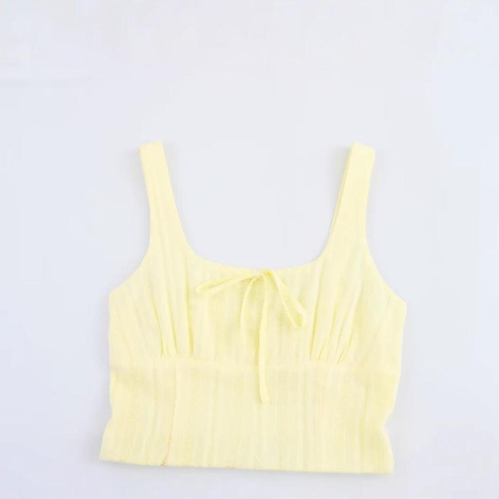 Spring 2025 Women's European & American Style Textured Spaghetti Strap Long Dress with Chest Tie.