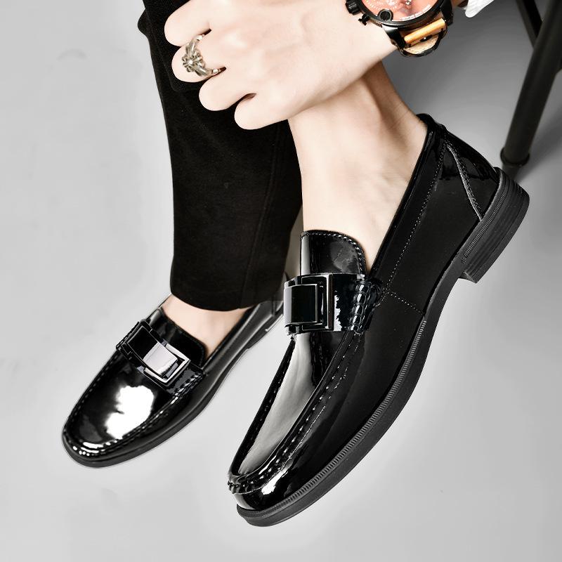 Herrvår läderloafers med metallspänne - Slip-on Business Casual Större Storlekar Körskor