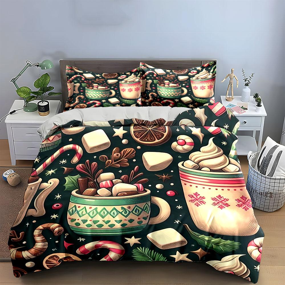 Hot Cocoa and Holiday Treats Bedding Duvet Cover Set Duvet Cover Pillowcases (1*Duvet Cover 2*Pillowcases, without duvet insert)