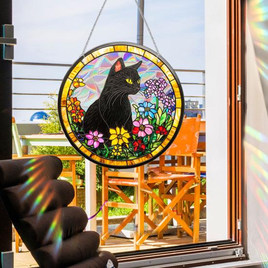 Stained Glass Window Hanging Ornament Colorful Acrylic Suncatcher Panel with Chain