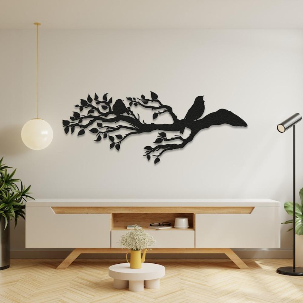 Metal Bird on Branch Wall Art, Iron Bird Sculpture Home Decor, Wrought Iron Wall Hanging, Garden Metal Art, Outdoor Bird Ornament