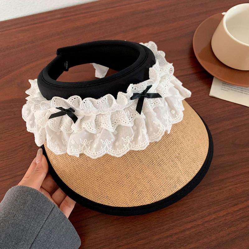 Elegant Lace Bow Wide Brim Sun Protection Hat For Women Adjustable Summer Accessory